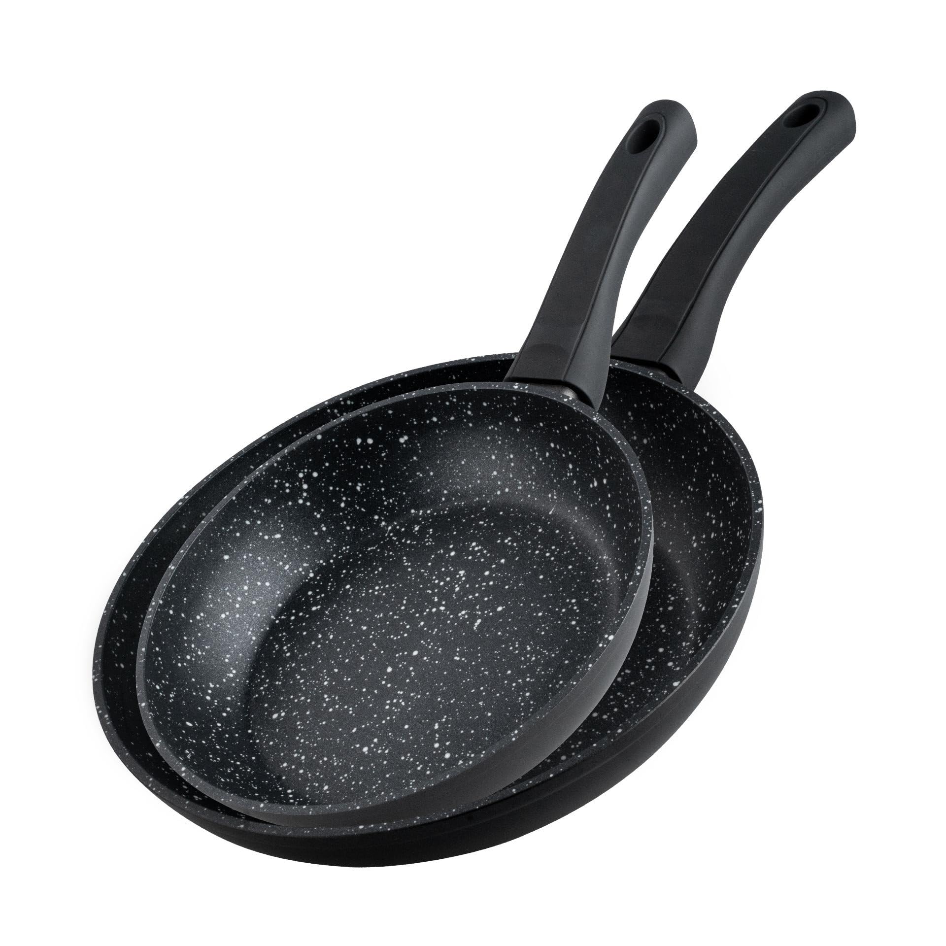 FACKELMANN Marble Frying Pans Set, 20 cm & 24 cm, Non-Stick Pans Made of 90% Recycled Aluminium with Ergonomic Plastic Handle, Induction Pan for Cooking & Sewing