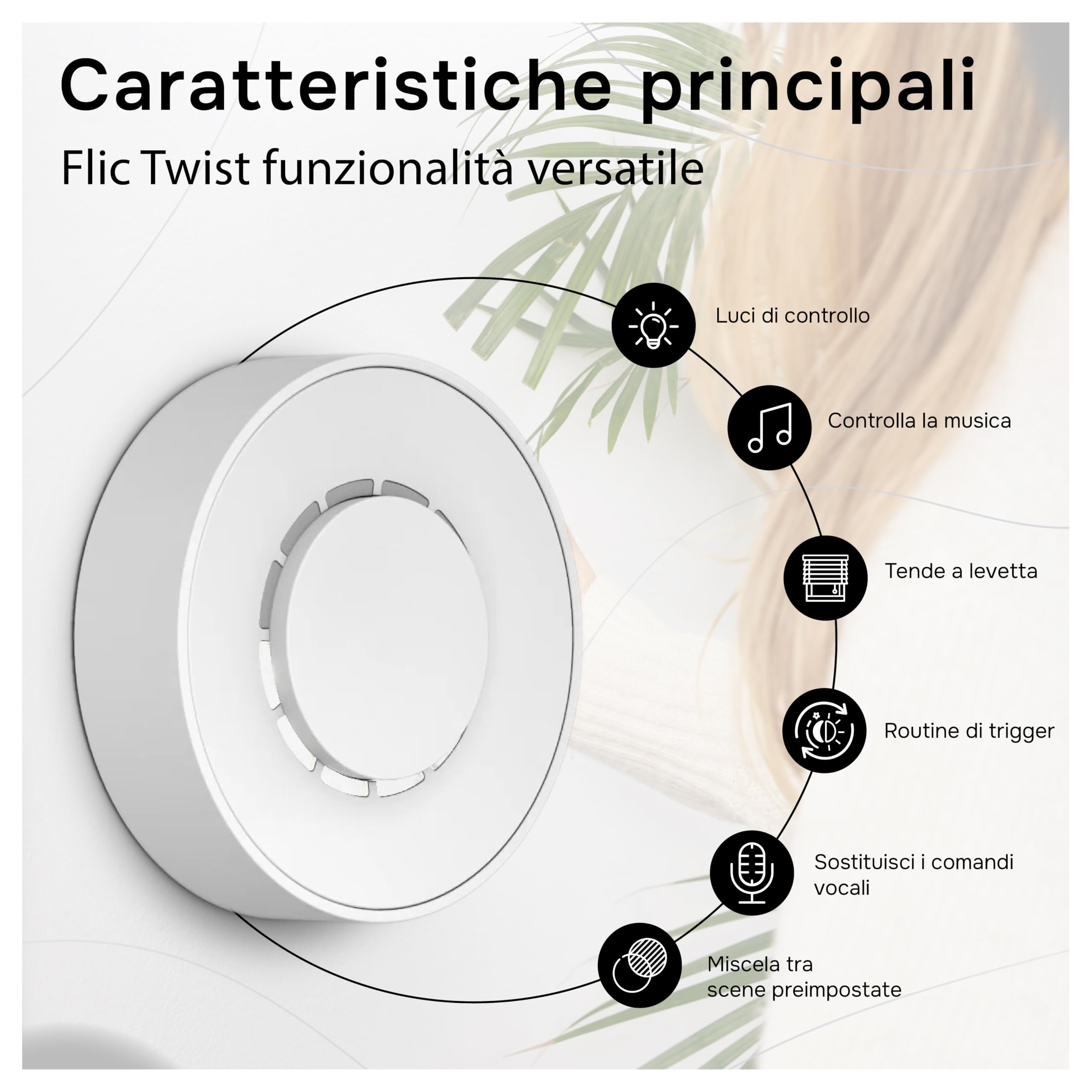 Flic Twist Starter Pack: Controller domotico senza fili – Controlla luci, musica, tende e routine con pressione, rotazione, doppia pressione. Includi Flic Twist & Hub Mini, configurabile.
