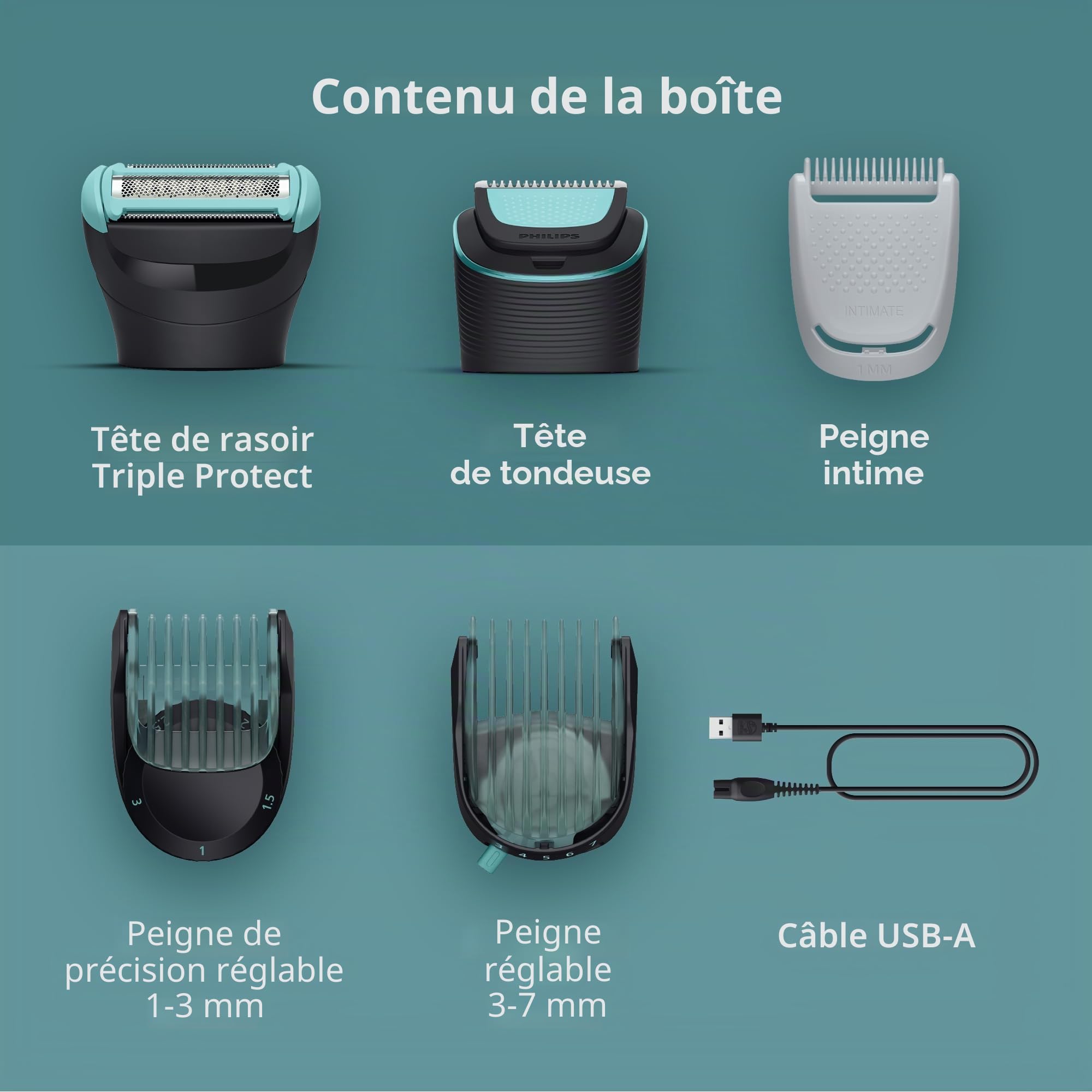 Philips Norelco Body Groomer 5000 Series – Rasoir et tondeuse à cheveux intimes pour homme avec tête de rasage interchangeables et réglables, 100% étanche – BG5490/50