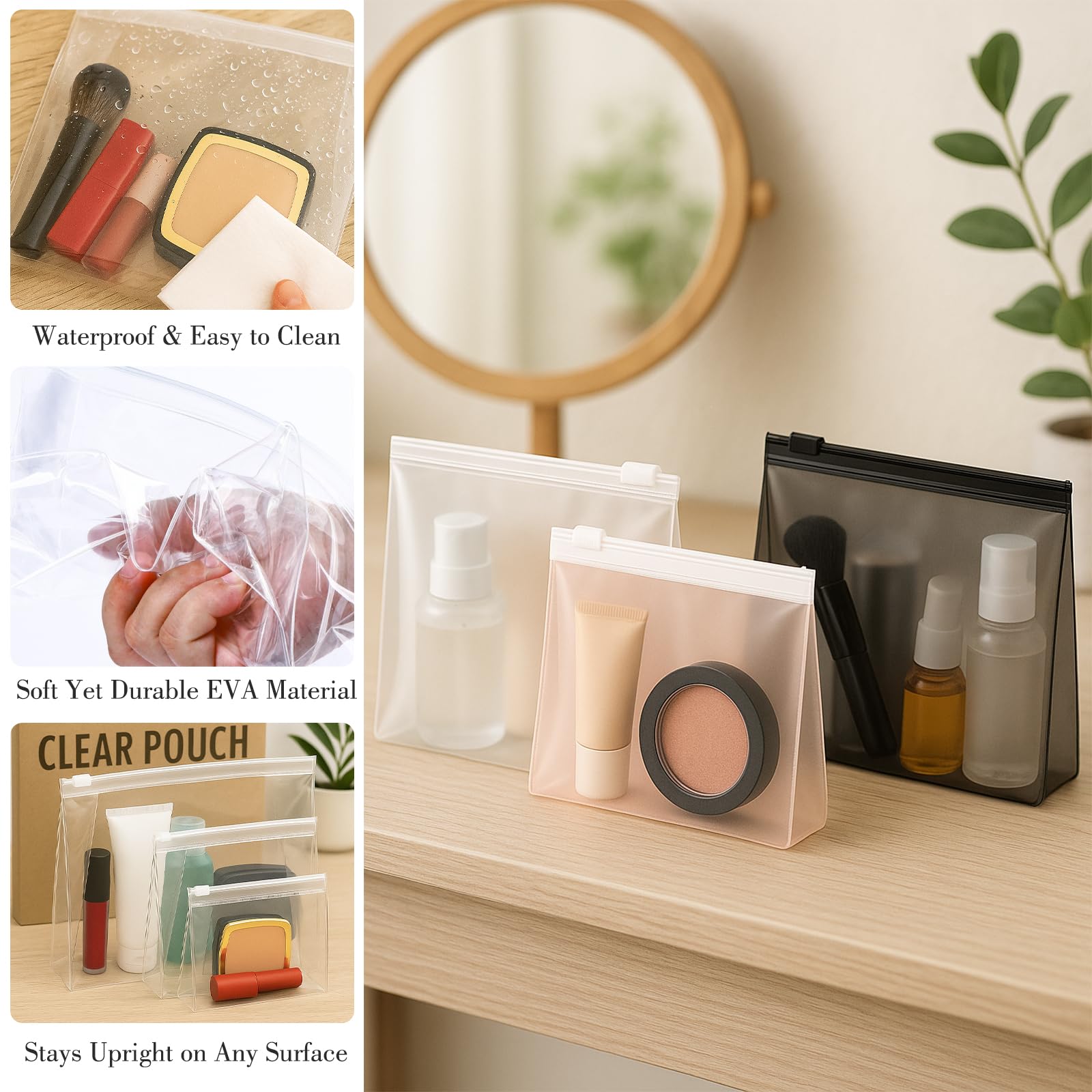 Circloophs Bolsa de maquillaje transparente, paquete de 80 bolsas de cosméticos grandes con cremallera, bolsas de viaje aprobadas por la TSA, bolsas de viaje a granel para artículos de tocador