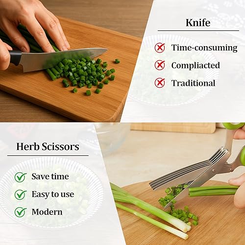 Miniatura 4 de Tijeras de hierbas, tijeras de cocina de 5 cuchillas, cortador de hierbas, tijeras de cebolleta, tijeras de cocina multiusos para cortar y pelar
