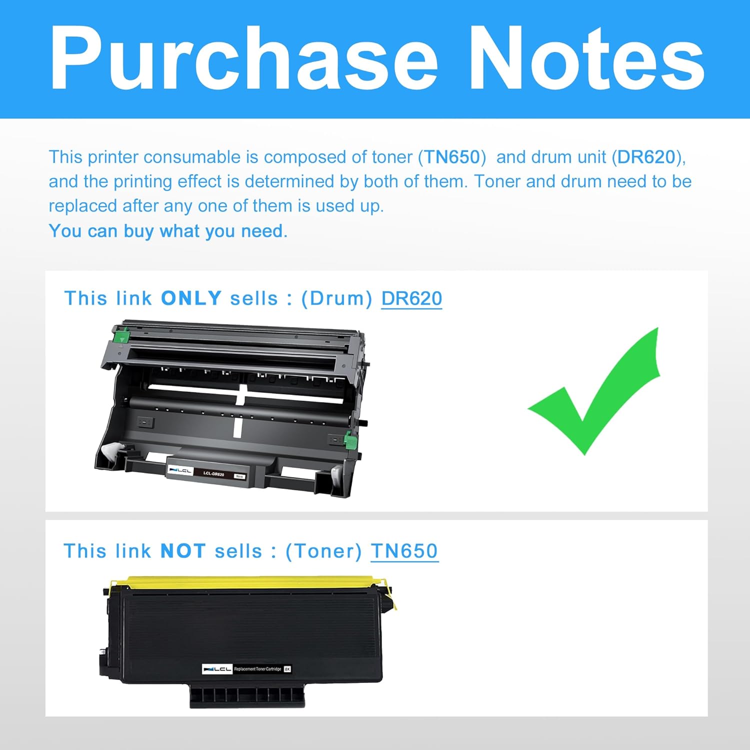 LCL DR620 Black Drum Unit Replacement for Brother DR620 DR-620 DR520 DR-520 for HL-5240 HL-5250DN HL-5340D HL-5370DW MFC-8370 MFC-8460N MFC-8470DN MFC-8480DN MFC-8860DN MFC-8890DW Printer (1-Pack)