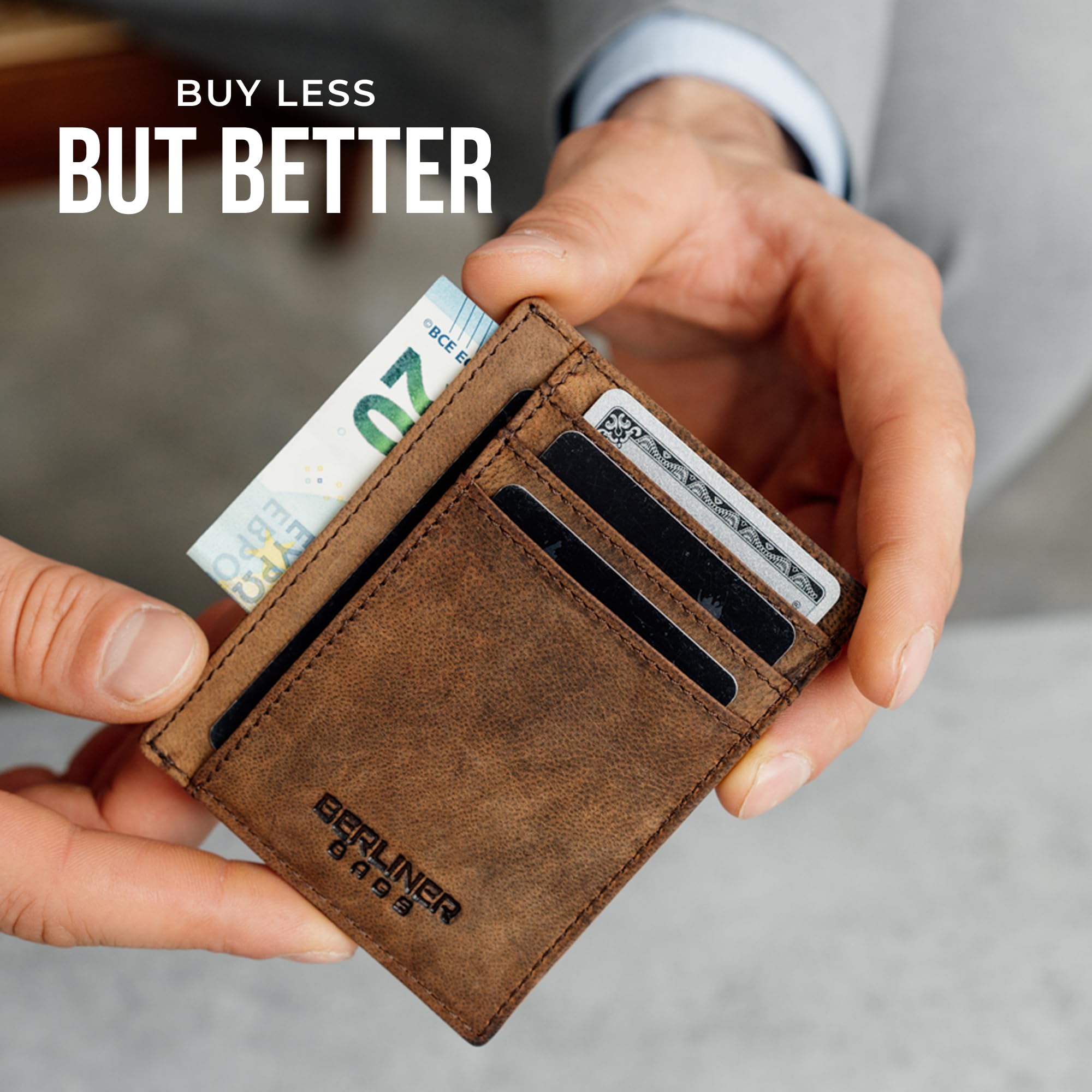 Berliner Bags Karl Tarjetero de Piel Vintage Hombre con RFID y Ventana DNI | Marrón Billetera De Cuero Slim Más De 6 Tarjetas Bolsillo Oculto Con Protección Nfc Estilo Único Elegante Práctico Y Fino