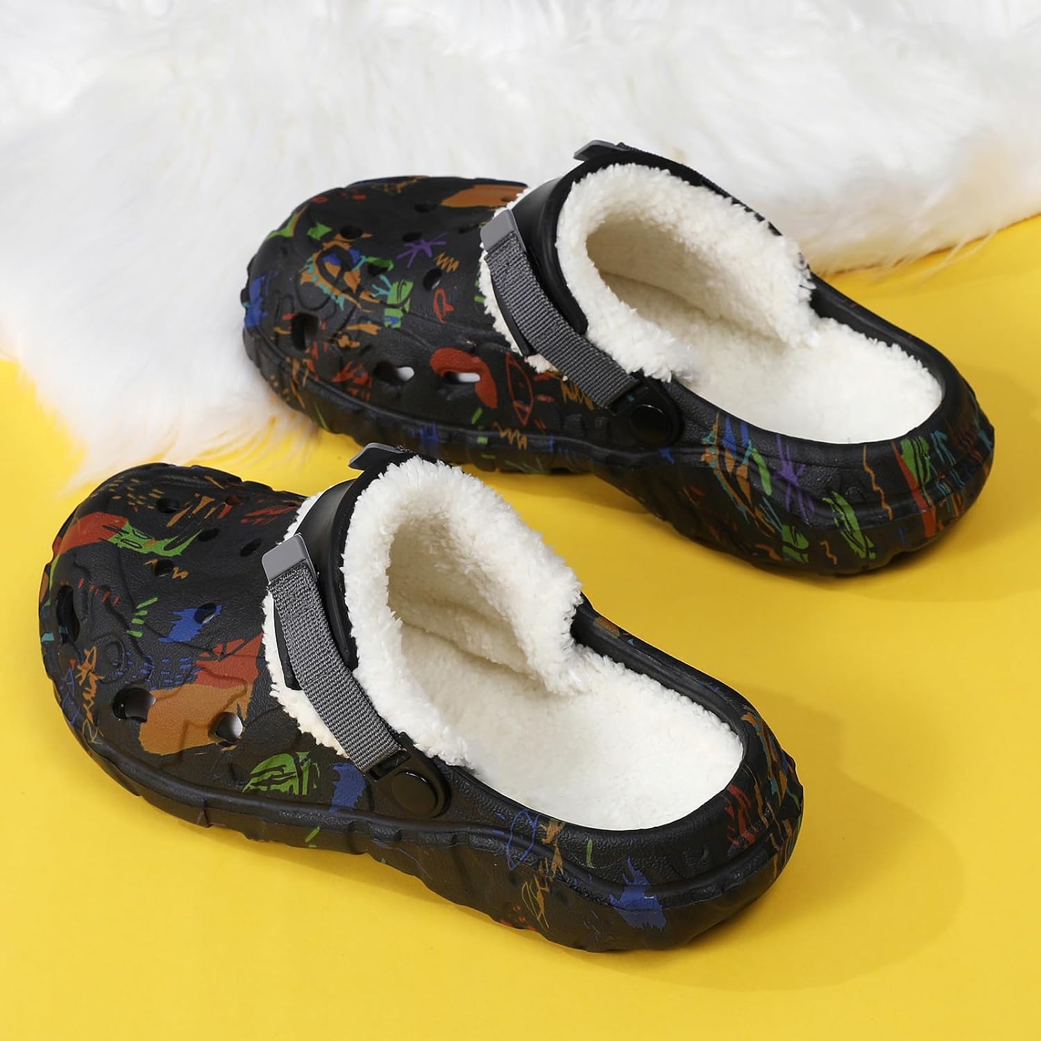 Men's Women's Winter Clogs with Fleece Lining, Lightweight Slip-On Shoes