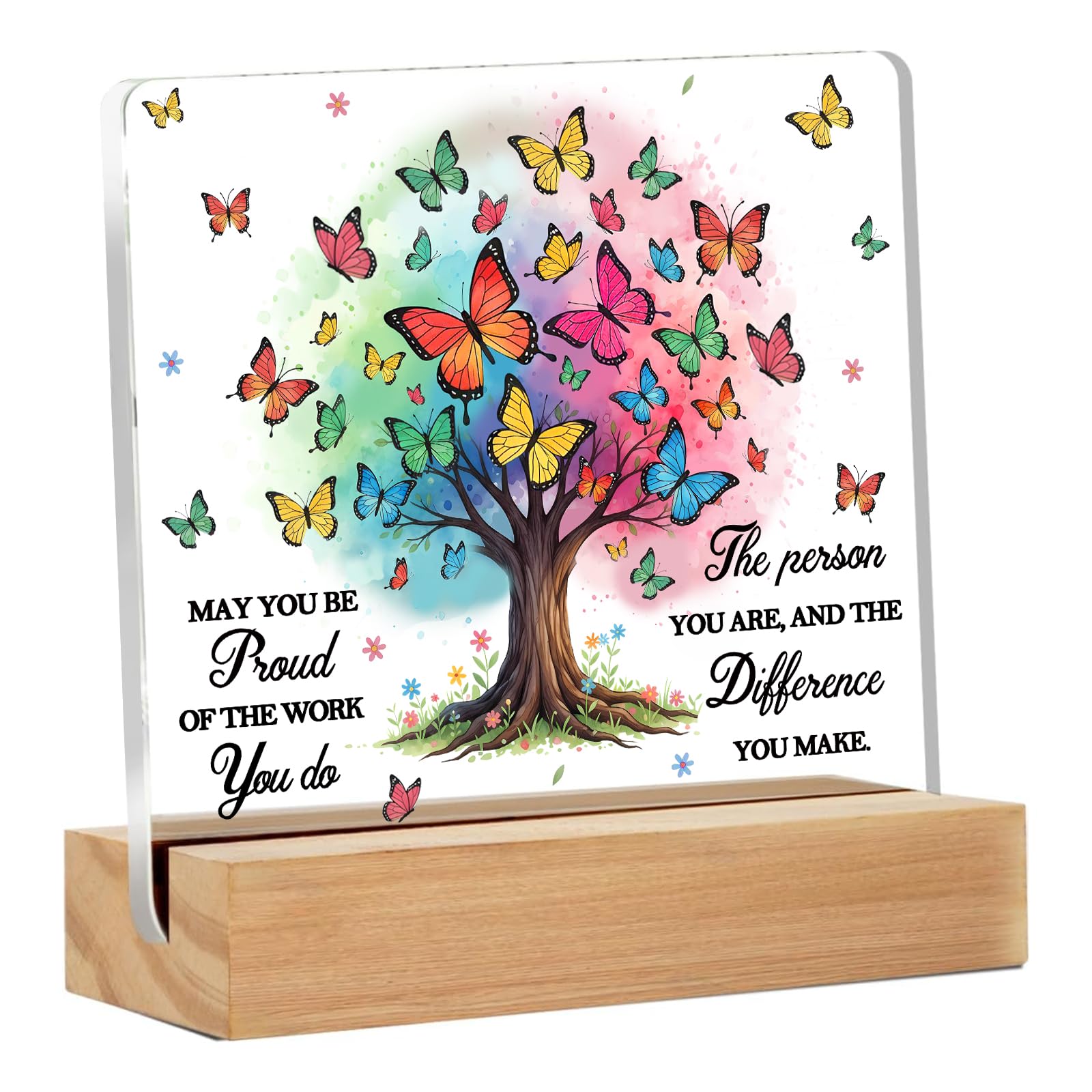 Acrylic Ornament with Wooden Base, Excitation Theme Acrylic Home Decoration, Bedroom and Living Room Ornaments，Heartwarming Gifts for Colleagues, Family and Friends