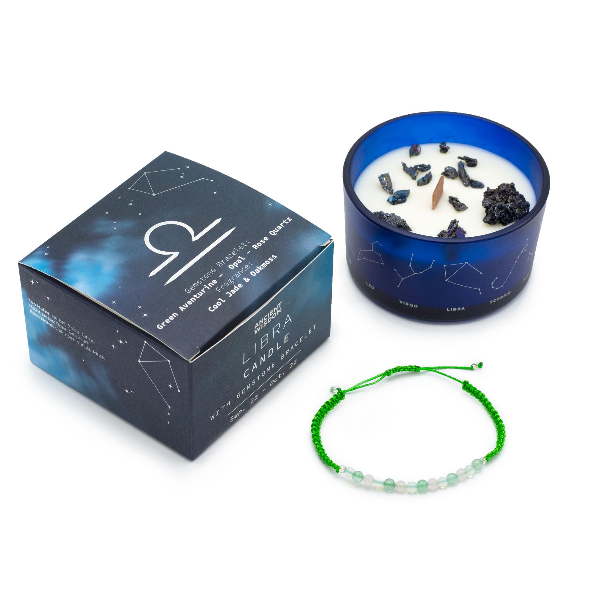 Zodiac Sign Candle with Gems, Slightly Scented Bracelet, Gift Idea, Christmas, Birthday, Women, Men, Mother's Day, Father's Day (Libra)