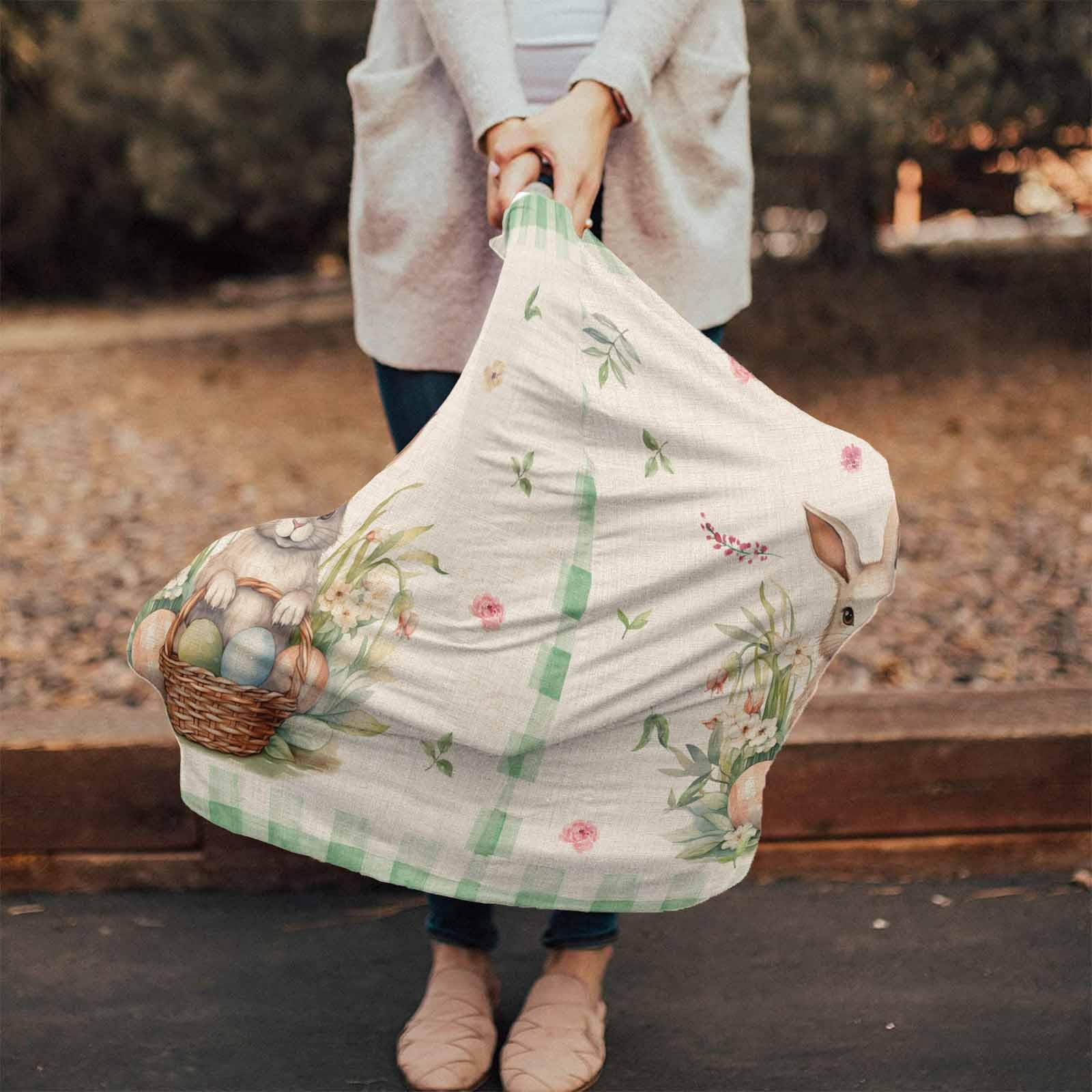 Nursing Cover for Breastfeeding Scarf, Easter Green Plaid Check Egg Bunny Plants Baby Car Covers Super Soft Multi Use for Canopy Shopping Cart Cover Blanket Stroller Cover