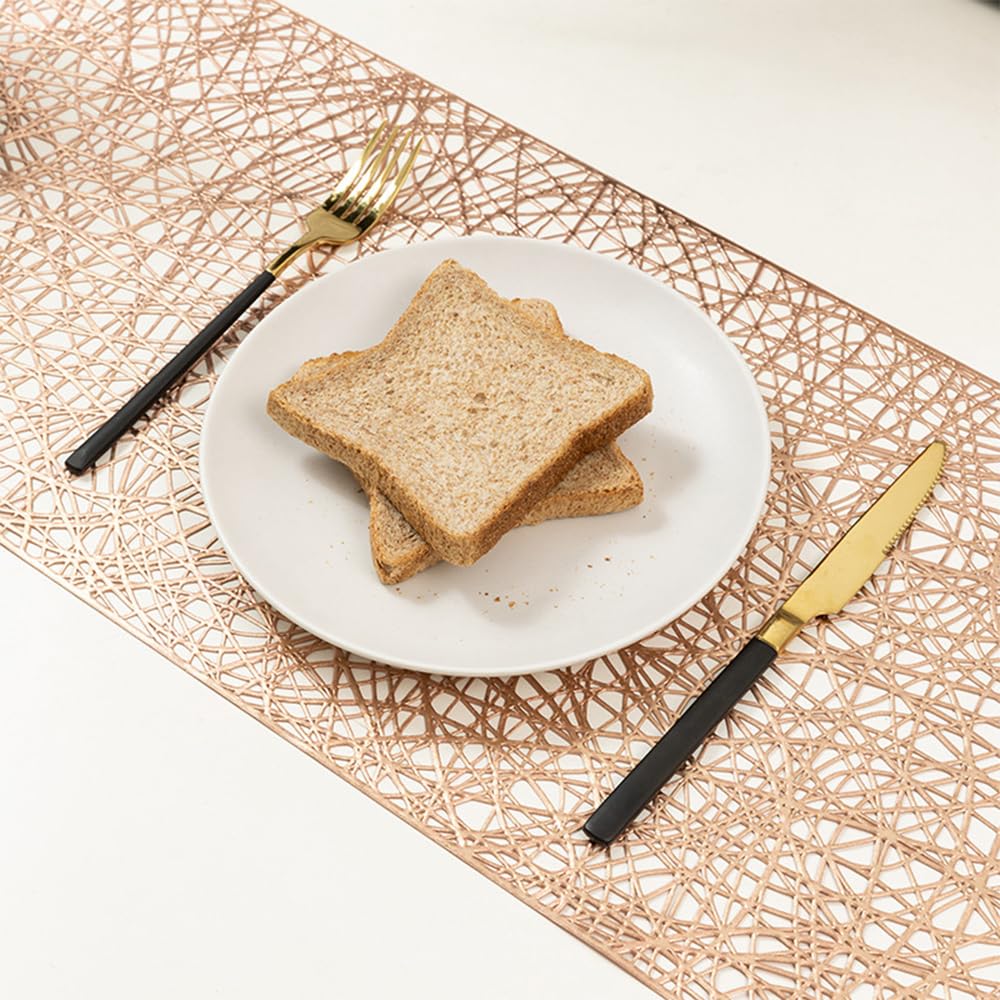 Hosoncovy Hollow Table Runner Non-slip Decorative PVC Table Mats Placemat Protective Heat Resistant Mats for Home Party Kitchen Dining Wedding Decor (30CM X 150CM) (Rose Gold) - Image 3