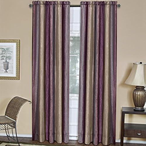 Miniatura 2 de PowerSellerUSA Designer Home - Cortinas semitransparentes a rayas multicolor para ventana, paquete de 2 paneles (beige, 50 x 84 pulgadas, 2 paneles)