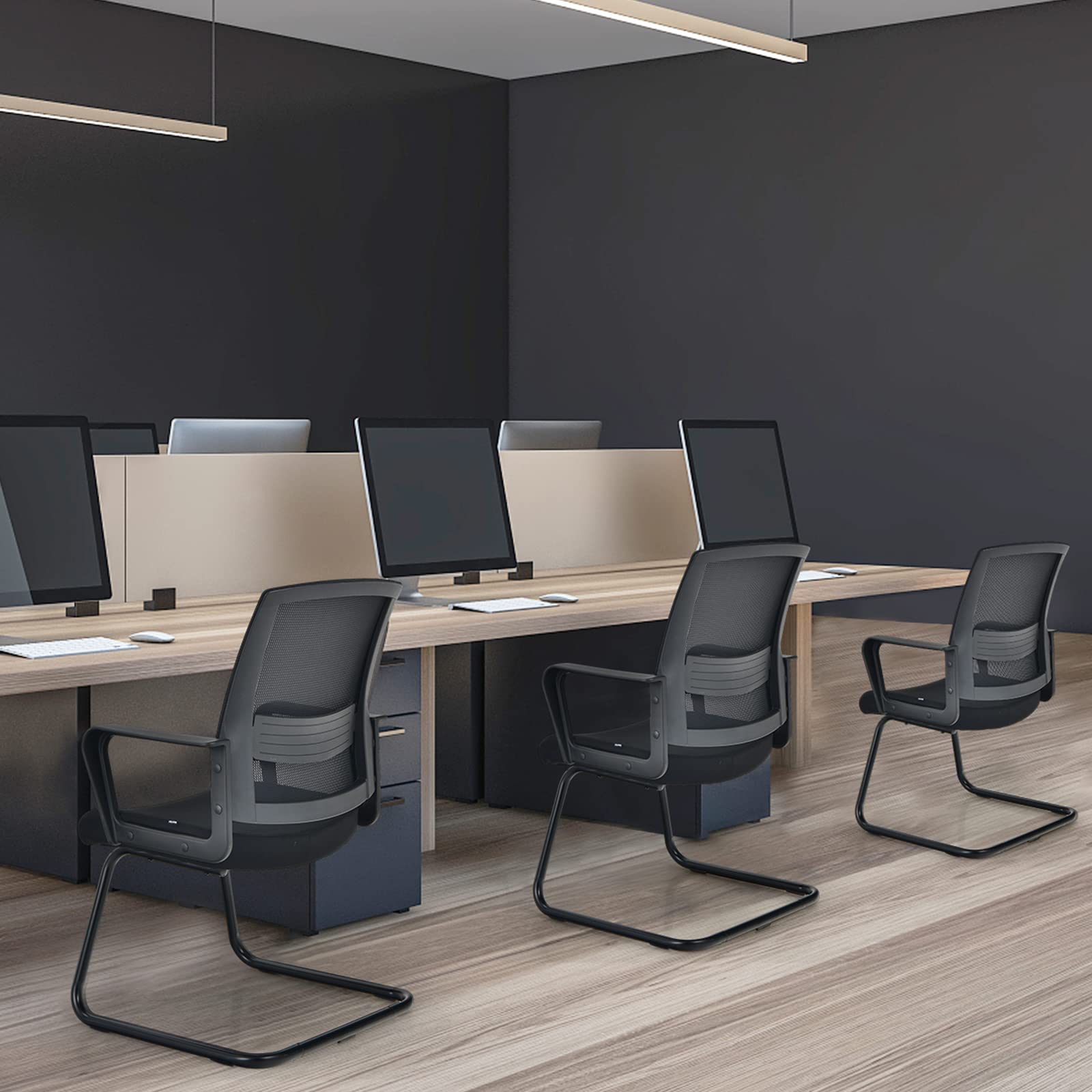 GIANTEX Sedia da ufficio, per riunioni e riunioni, ergonomica, con braccioli e supporto lombare, struttura in metallo, portata fino a 136 kg, seduta imbottita