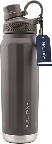 Nautica Botella de hidratación de 25 onzas con aislamiento al vacío de doble pared, a prueba de fugas y sin BPA (gris medio)
