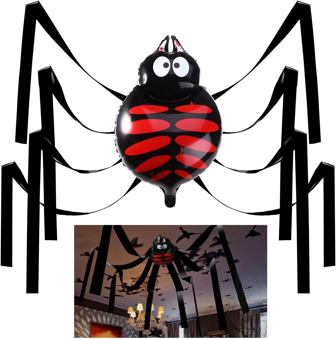 Halloween Decorations Hanging Spider with Balloon for Halloween Party or Haunted House Decorations – 20 Feet
