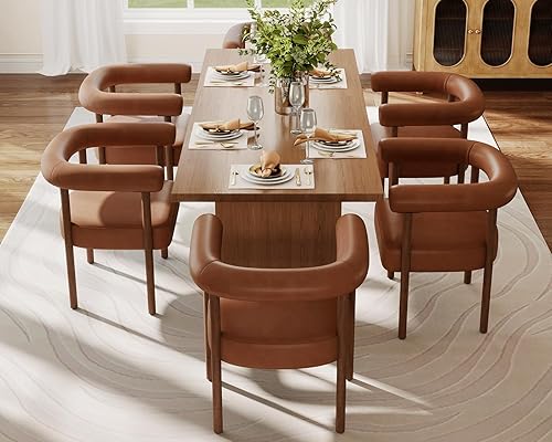 Miniatura 56 de Juego de 2 sillas de comedor de barril modernas de mediados de siglo, sillas tapizadas de cocina y comedor con brazos, sillas decorativas de piel