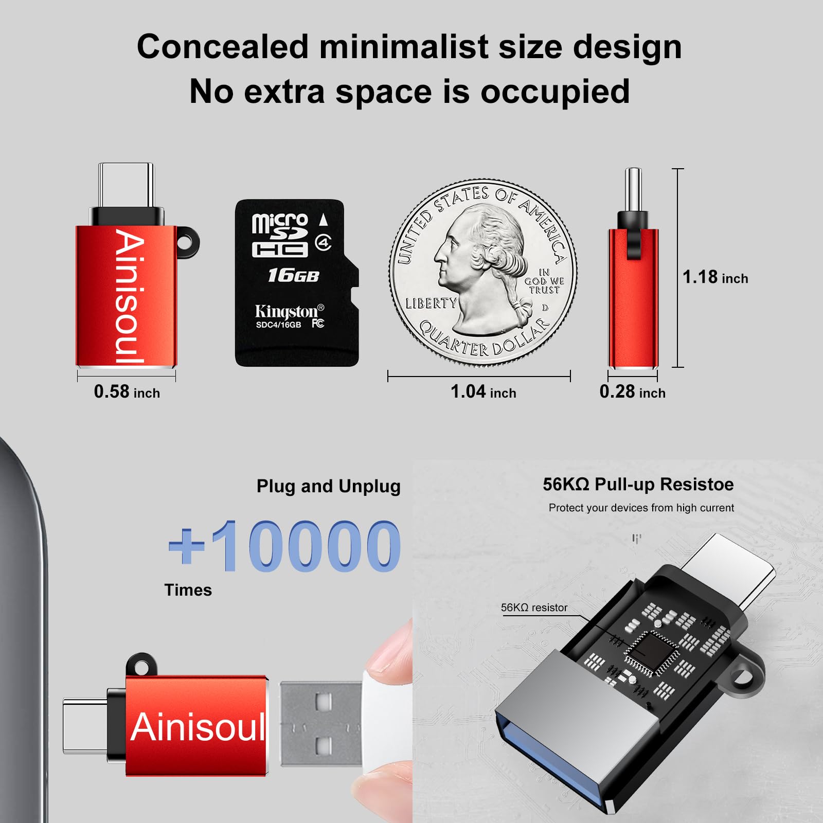 Adaptery USB C, 8 sztuk, adapter USB C na USB A, USB C męski na USB 3.0 żeński, adapter USB C na USB, konwerter kabli USB C na USB do iPhone'a 15, MacBooka Pro, iPada Pro i innych, czerwony