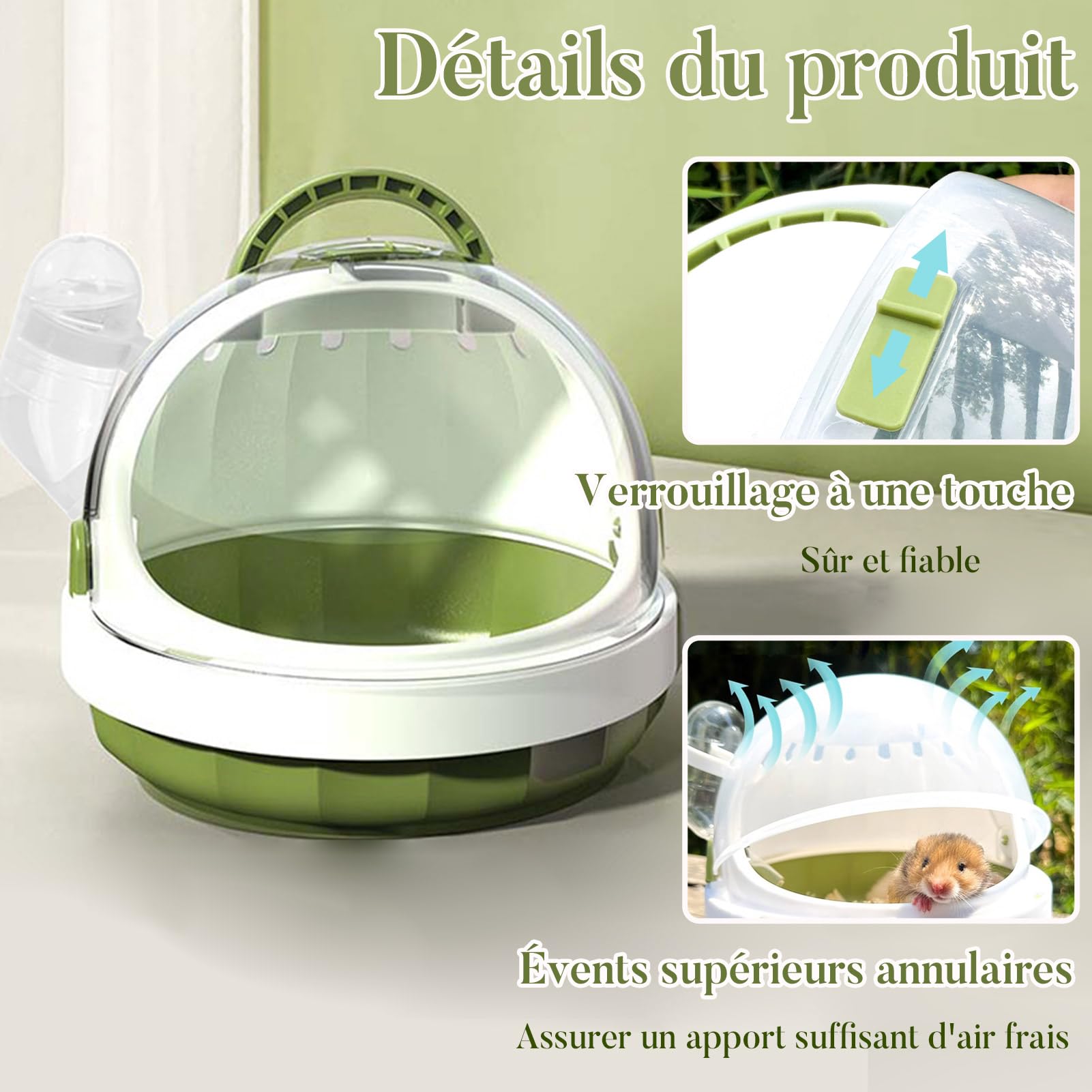 Cage de Transport Portable pour Hamster, Transporteur pour Petits Animaux, avec Aérations et Bouteille D’Eau Amovible, Adapté pour Cochon D’Inde Hérisson Hamster et Écureuil