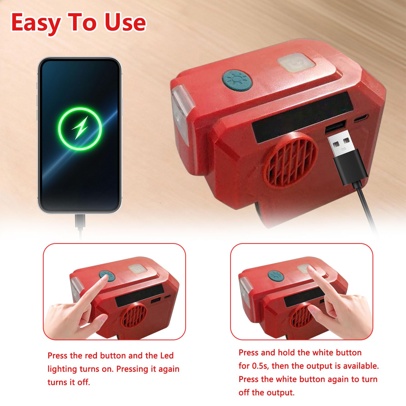 Onduleur de batterie 200 W compatible avec Einhell 18 V, DC 18 V vers AC 220-230 V avec lumière LED 200 lm, convertisseur de tension avec port USB-A, port USB-C, prise pour pique-nique et camping en