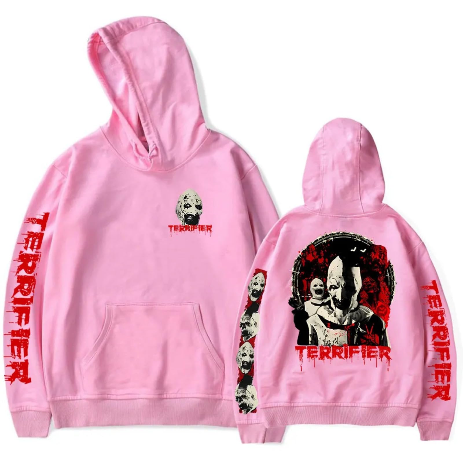 CUTTE Art The Clown Horror Movie Hoodie | Terrifier Graphic Print Sweatshirt | Unisex Halloween Streetwear Pullover (Pink,M)