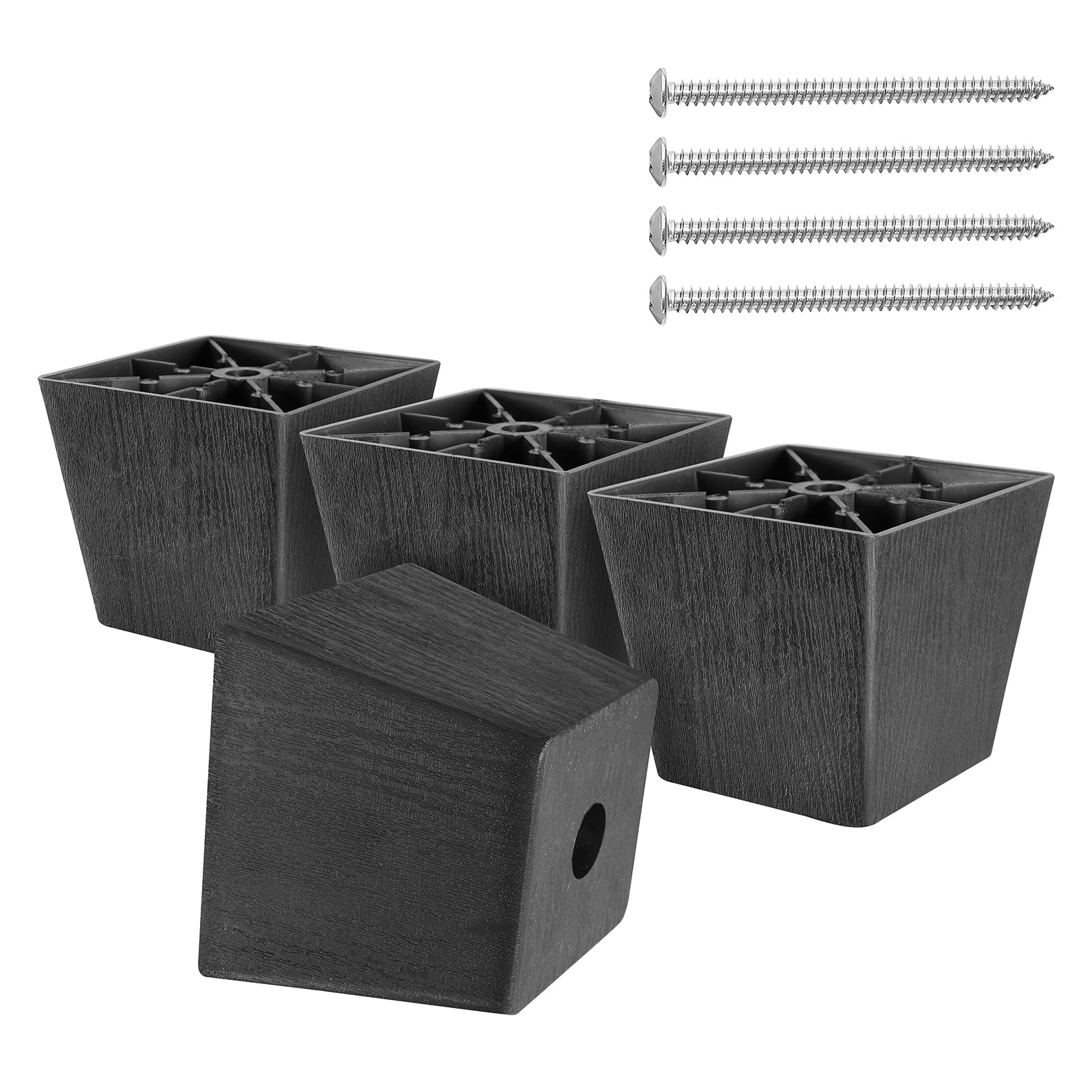 Masendelk 2-1/2 inch Black Plastic Furniture Legs, Screw-in Couch Legs Square Sofa Legs Replacement Legs for Furniture Couch Table Sofa, Pack of 4