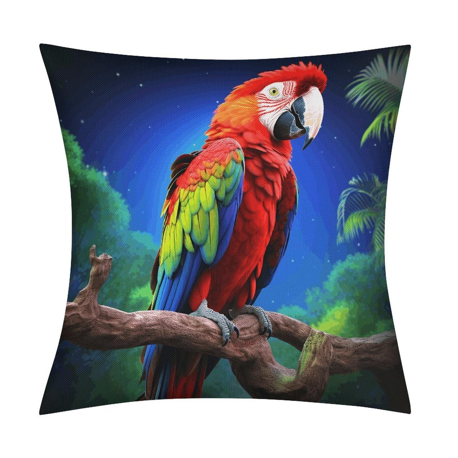 JTREHY Parrot Throw Pillow Covers Farmhouse Pillow Cover Standard Pillow Shams Decorative Square Pillowcases Soft Pillow Cases Wrinkle Fade Resistant for Couch Home 18x18 Inch