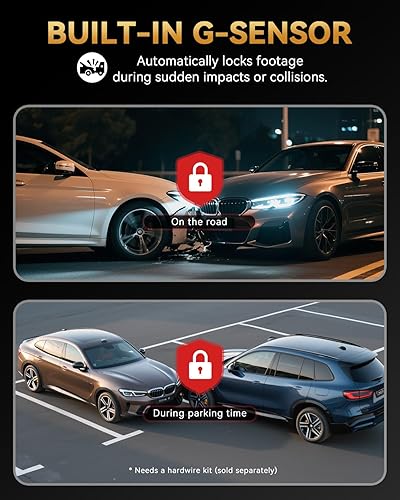 Miniatura 5 de Cámara de tablero frontal y trasera 4K+4K, tarjeta gratuita de 128 GB incluida, cámara WiFi de 5.8 GHz para autos, GPS integrado, sensor G, gran