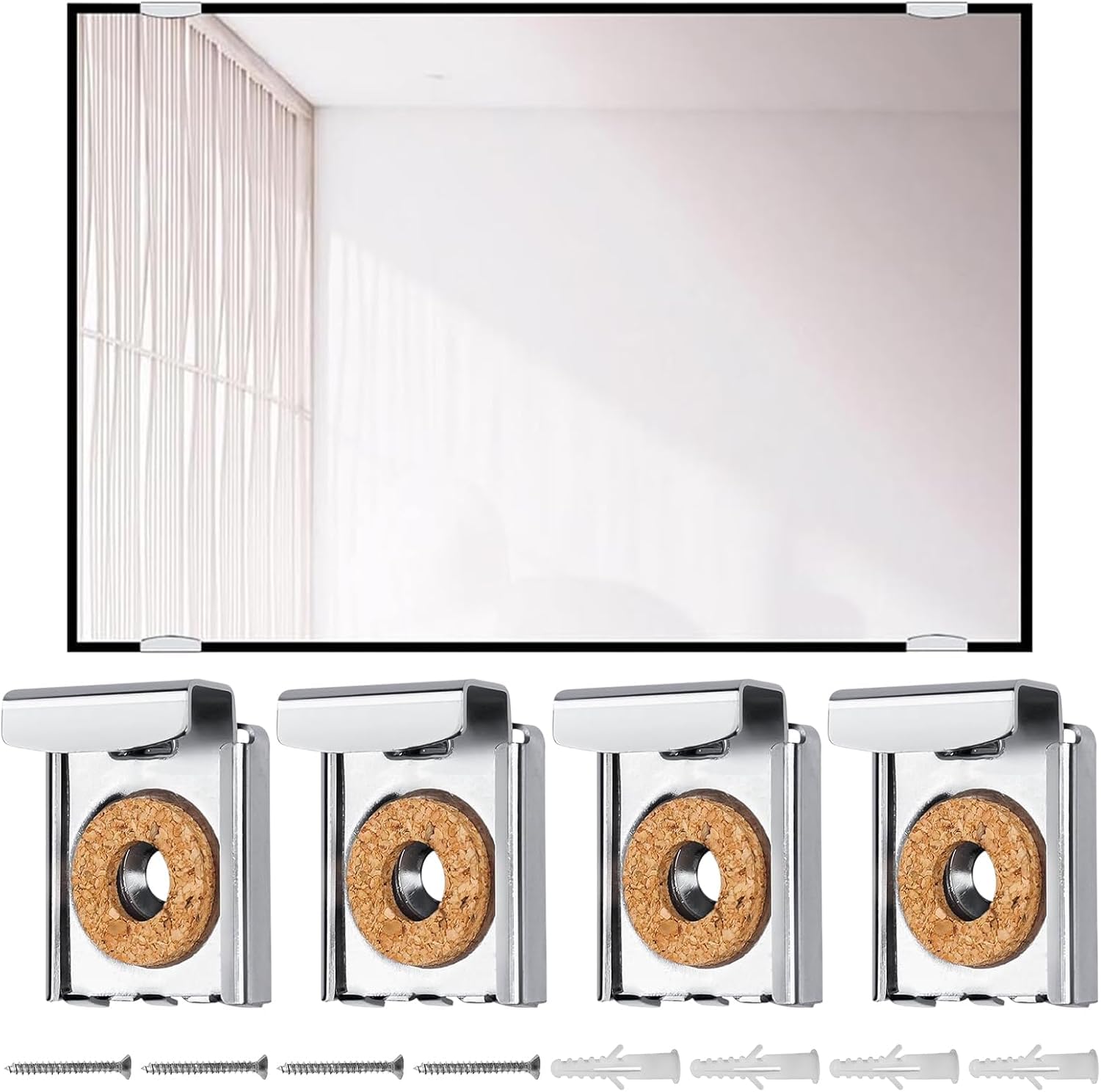 Set di 4 robusti supporti da parete per specchi in acciaio inossidabile con tasselli e viti | Leroy Merlin