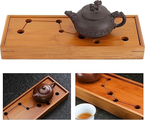 Miniatura 4 de Bandeja de té de bambú, bandeja de té de siete estrellas, juego de té gongfu chino, bandeja de servir de estilo chino tradicional, con caja de