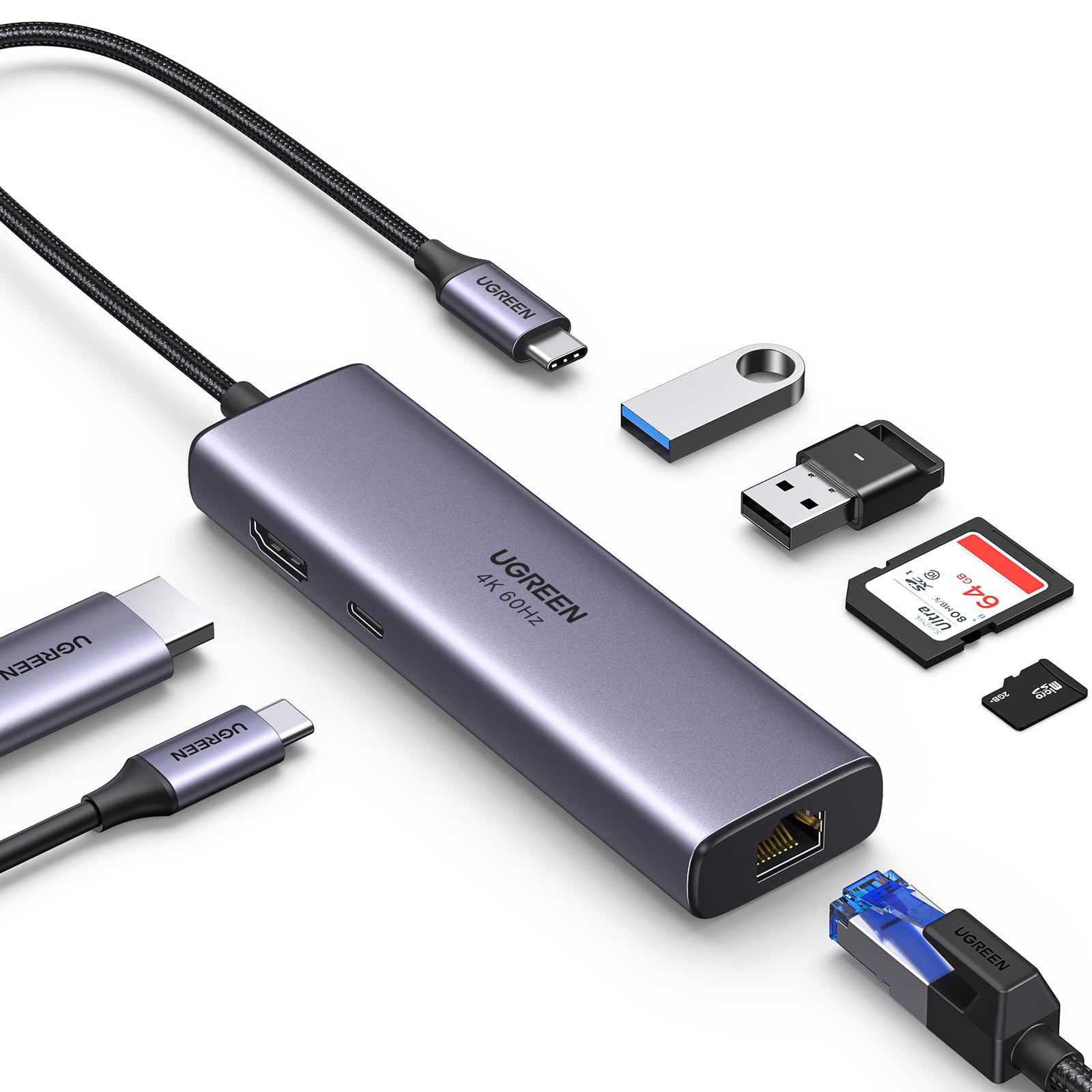 UGREEN Revodok USB C Hub, 7 in 1 Dock with 4K 60Hz HDMI, 1Gbps