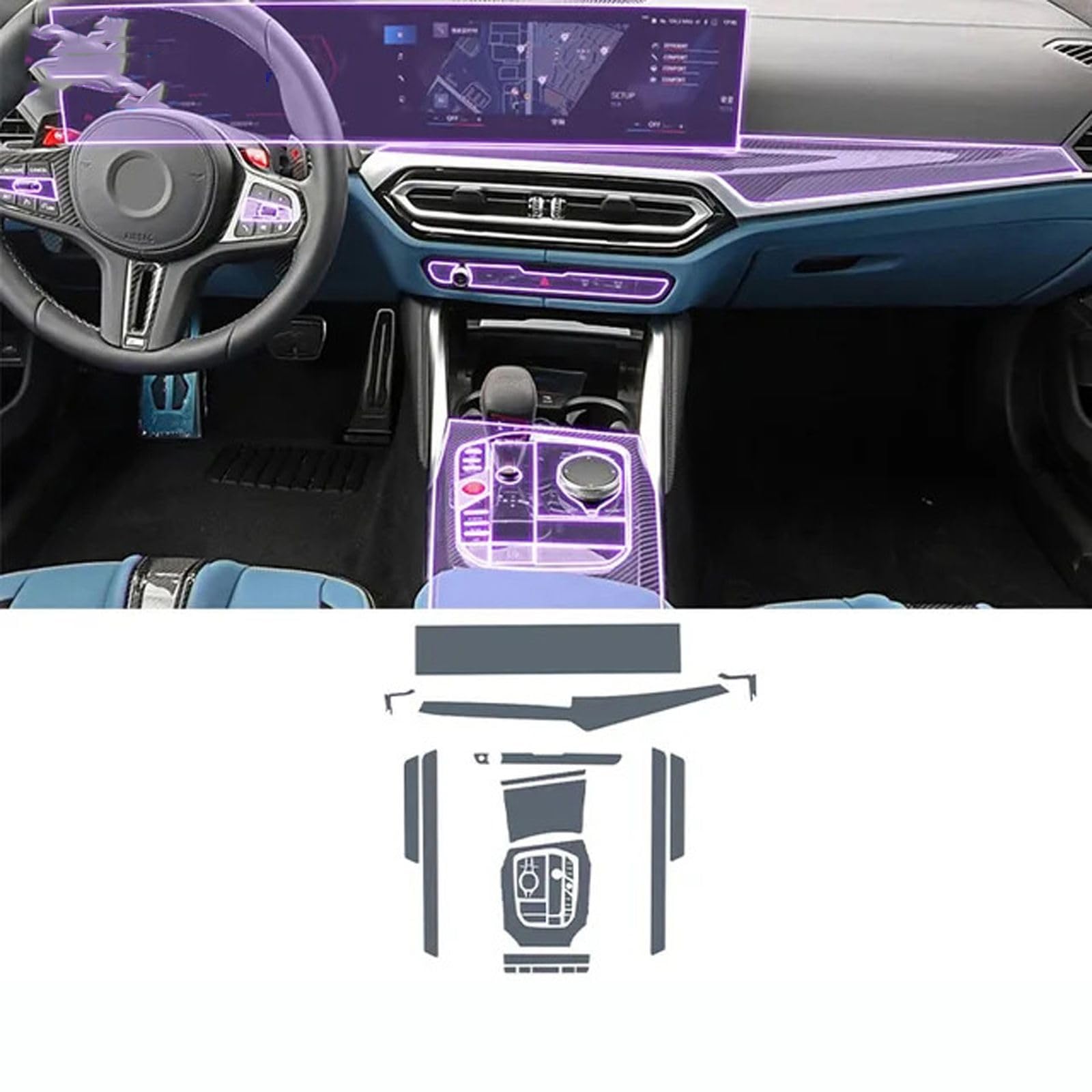 SpaNn Car Interior Central Console Gear Panel Navigation Screen TPU Protector Film, Fit for BMW M2/M3 G87 G80 2023 Accessories