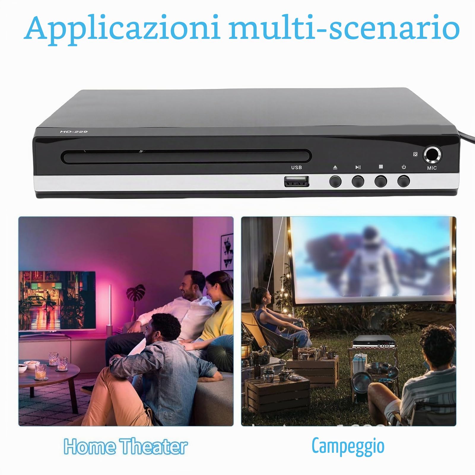 Lettore DVD, multi regione libero Blu Ray DVD CD Player per TV con risoluzione HD 1080p, porta USB, uscita, telecomando, supporta tutte le regioni 1-6, vari formati di dischi (spina GB)