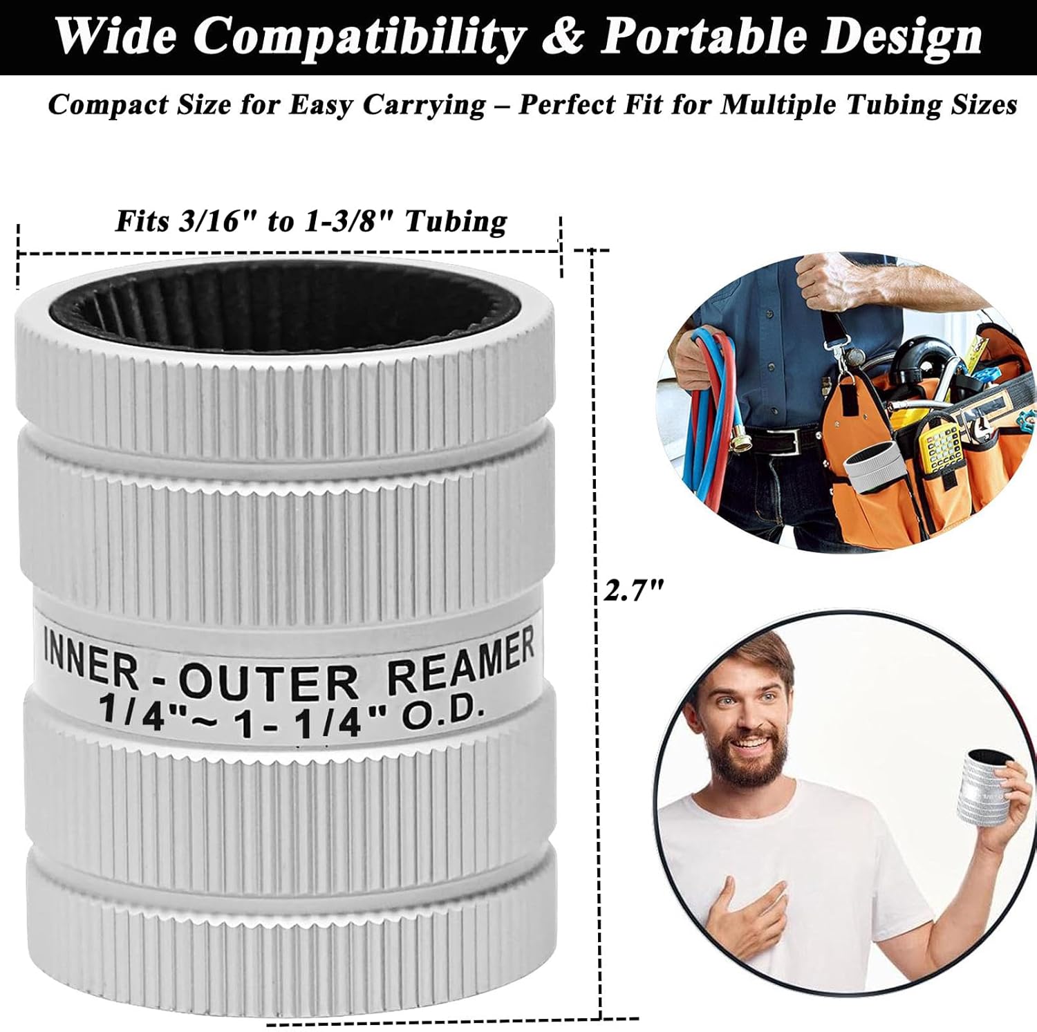 Wisamic Pipe Reamer Tool, 1/4" to 1-1/4" Inner/Outer Deburring Tool for Copper, Stainless Steel, PVC, Aluminum – Plumbing Chamfering Tool for Tubing Prep