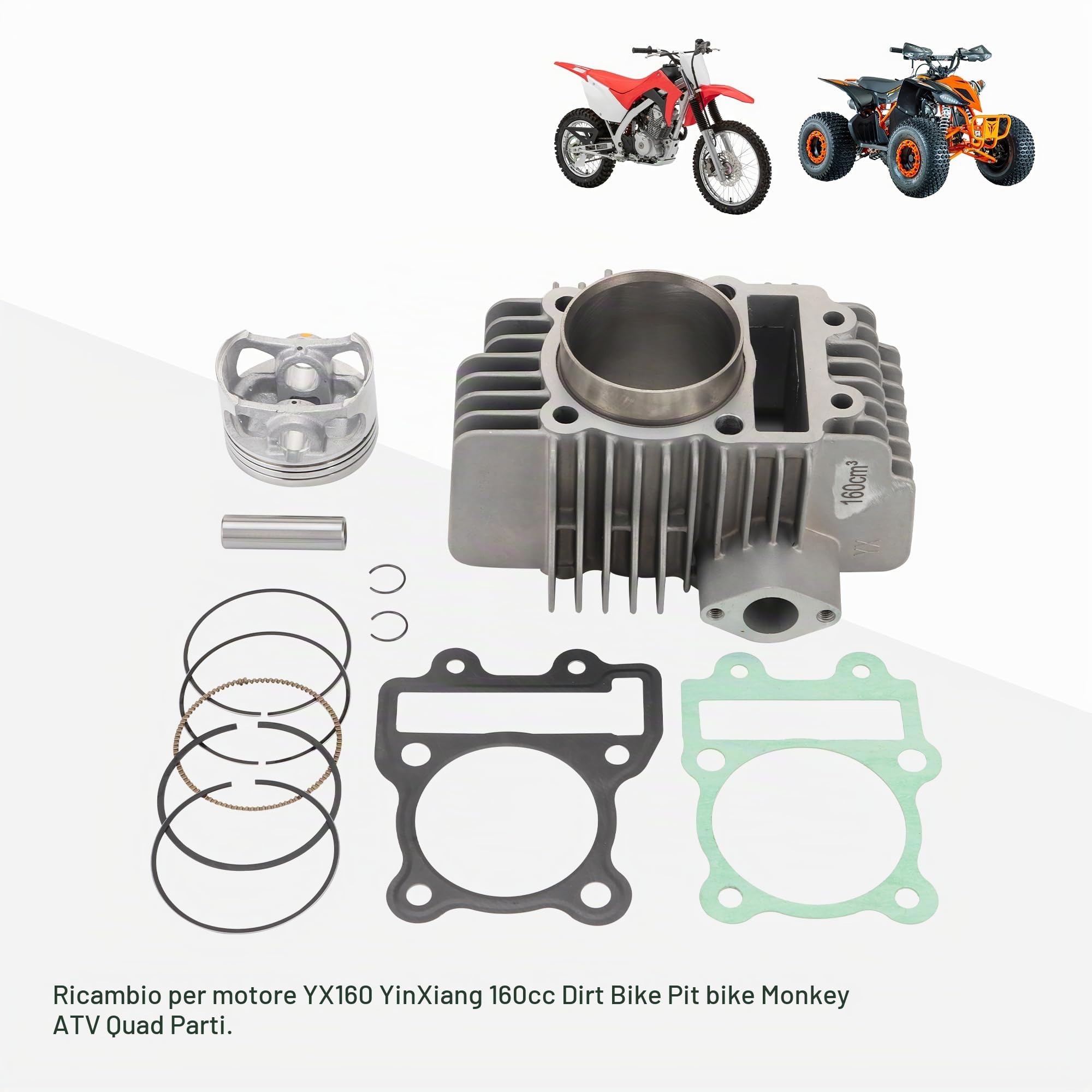 GOOFIT - Kit completo di rivestimenti cilindrici da 60 mm, testa cilindri, anelli di pistone e guarnizioni di ricambio per motore YX160 YinXiang 160 cc, moto da enduro, Pit bike, Monkey, ATV, Quad