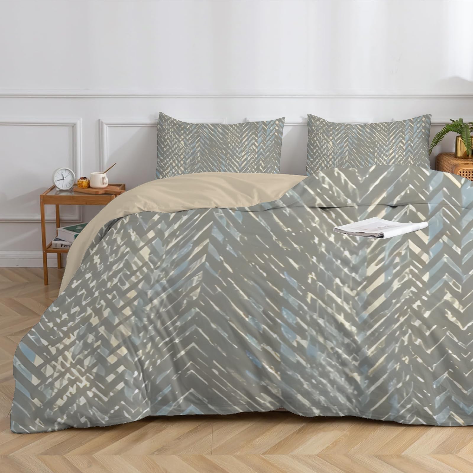 Dyausi Men's Grey Emperor Duvet Cover Set Grain Stylish Bedding Set 3Pcs With Zipper Closure For Adult Wo Reversible Microfiber Quilt Cover 290X235cm And 2 Pillowcases 50X75cm