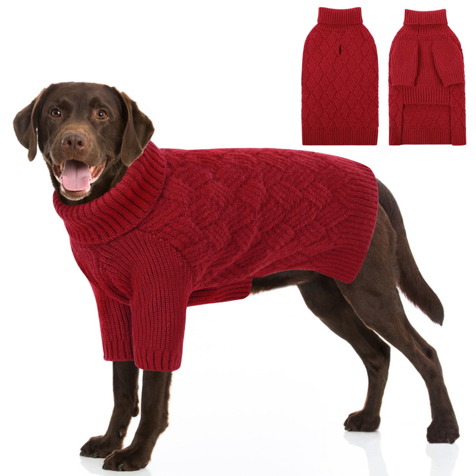 AOFITEE Maglione per Cani Grandi, Invernale Maglioncino Cane Taglia Grande con Collo Alto, Maglione Natale Cane Morbida e Calda Maglioncini Bulldog Francese con Maniche, Maglioni Cani Rosso, L