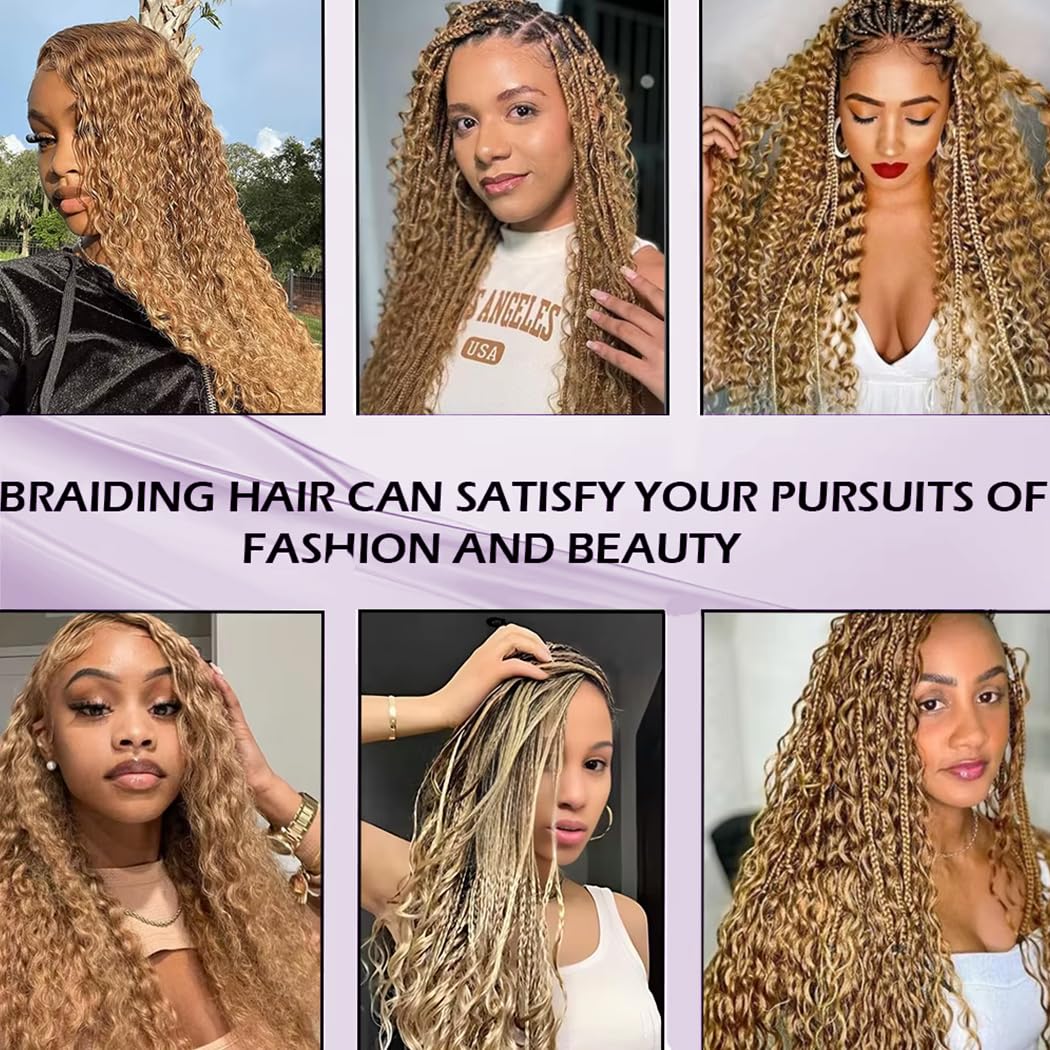 Human Braiding Hair Deep Wave Bulk 120g 22 Inch 2 Bundles/Pack Honey Blonde Human Braid Hair for Boho Braids No Weft Curly 100% Unprocessed Brazilian Virgin Braiding Hair Extensions