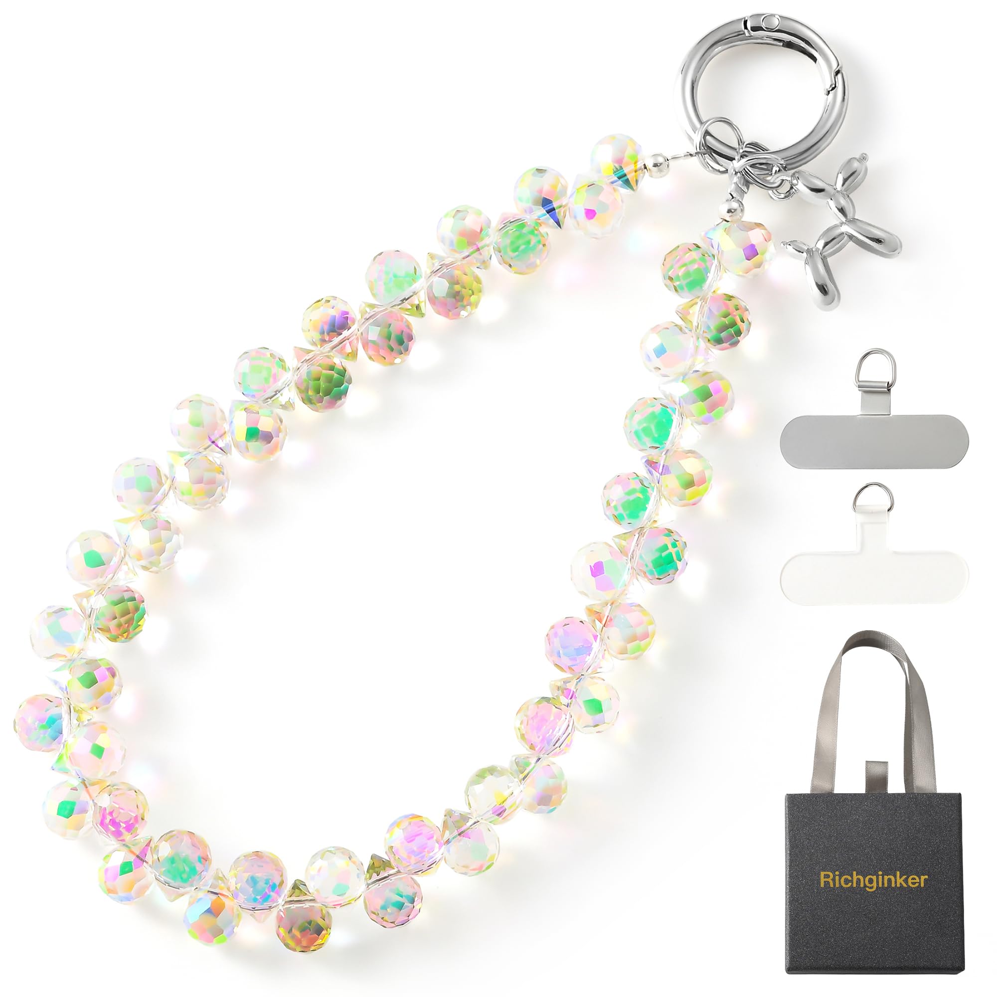richginker Crystal Phone Wrist Strap Phone Charm Chain Keychain Beaded Cellphone Lanyard with Tether Tab Hands-Free Wristlet Bracelet Wrist Grip Strap