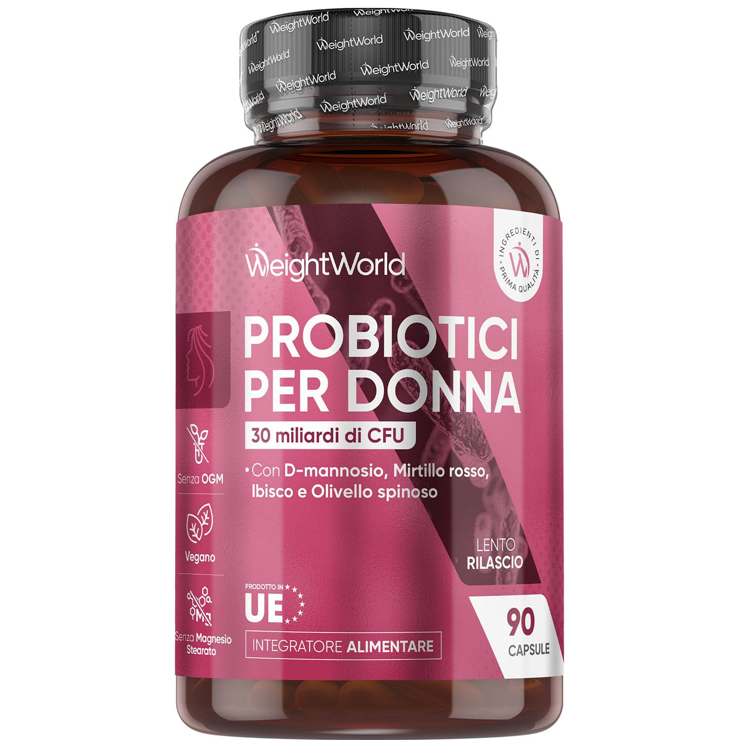 Probiotici Donna 30 Miliardi di CFU, 11 Ingredienti, Ceppi di Lactobacillus, Fermenti Lattici Vivi, Prebiotici, Lactobacillus Rhamnosus Lactobacillus Acidophilus, Inulina, 90 Capsule a Lento Rilascio