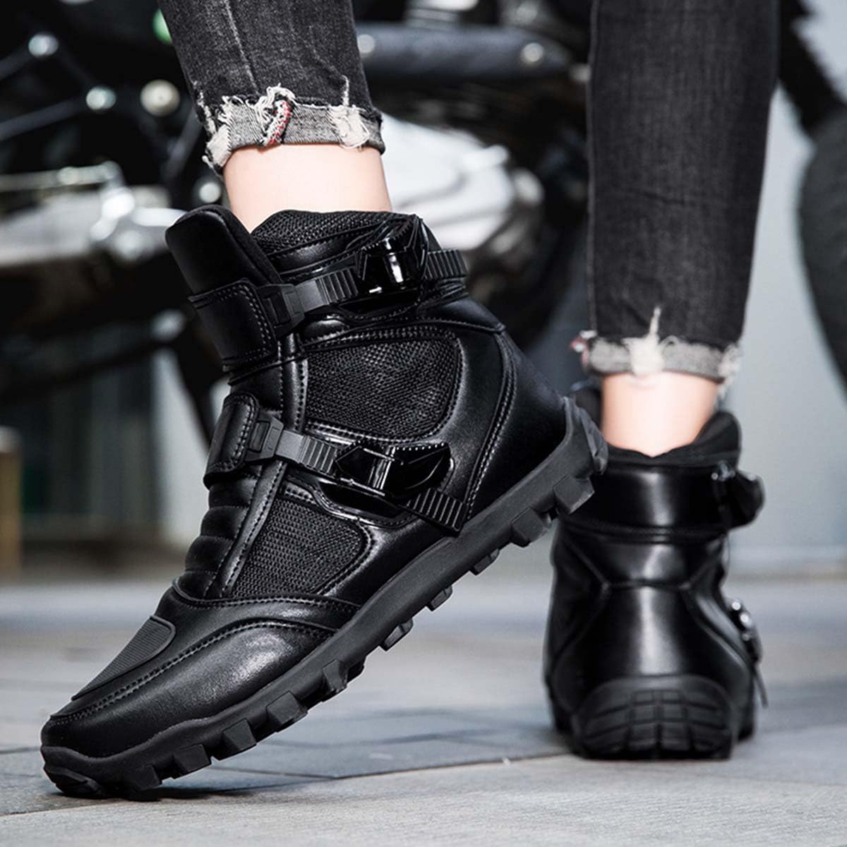 Chaussures de Moto pour Homme et Femme Bottes de Moto en Cuir