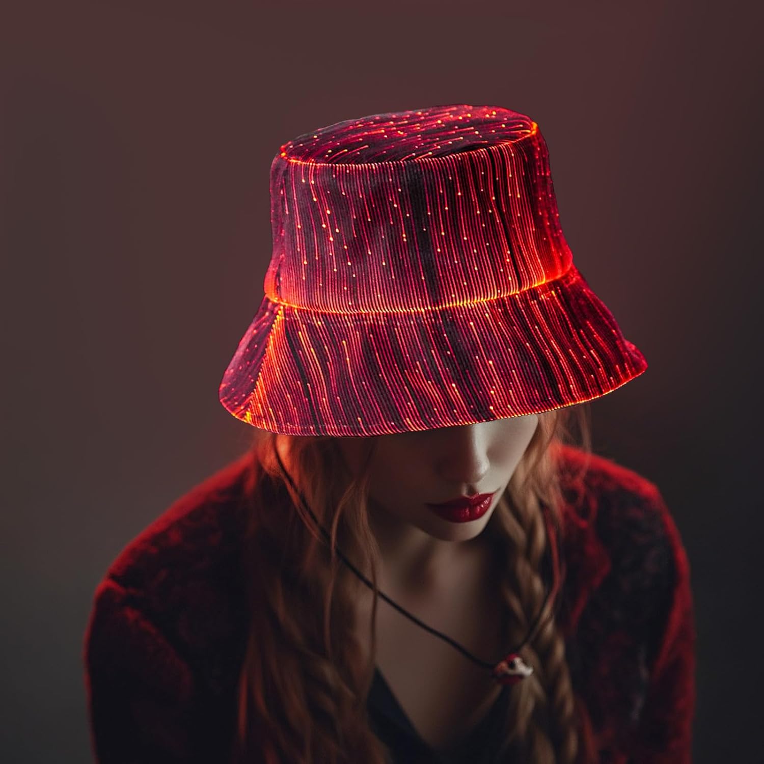 LED Bucket Hat for Women - Light up Fisherman Cap 7 Colors Glow in The Dark Funny Hats USB Rechargeable Rave Party Hats - Image 6