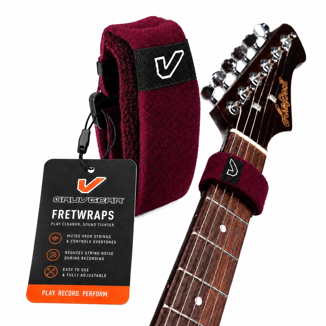 Gruv Gear Fret Wrap &amp; Guitar Mute, Fretwrap for Acoustic, Electric &amp; Bass | String Dampener Recording, Tapping &amp; Practice Accessory (1 Pack, Extra Large Burgundy, Fits 7-12 String Bass, Extended