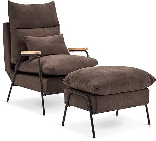 Miniatura 10 de MCombo Sillón reclinable con otomana, silla de club con brazos de tela con patas de metal, respaldo y almohada ajustables, sofá individual para sala