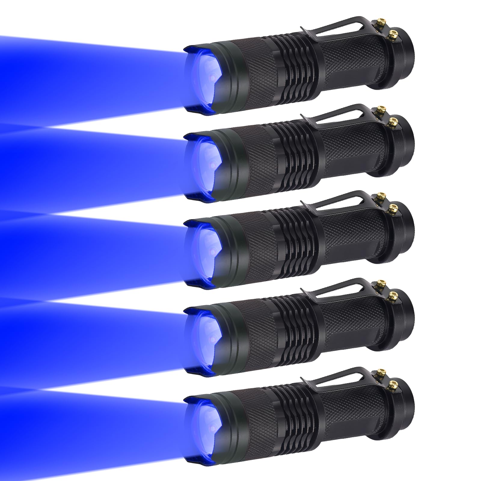 LIAISIMI Taschenlampe Blaues Licht Blaue LED Mini Taschenlampen mit Blauen Licht 3 Modi Zoombar mit Clip Blue Light LED Torch für Nachtsicht, Angeln, Jagd (5, Blue)