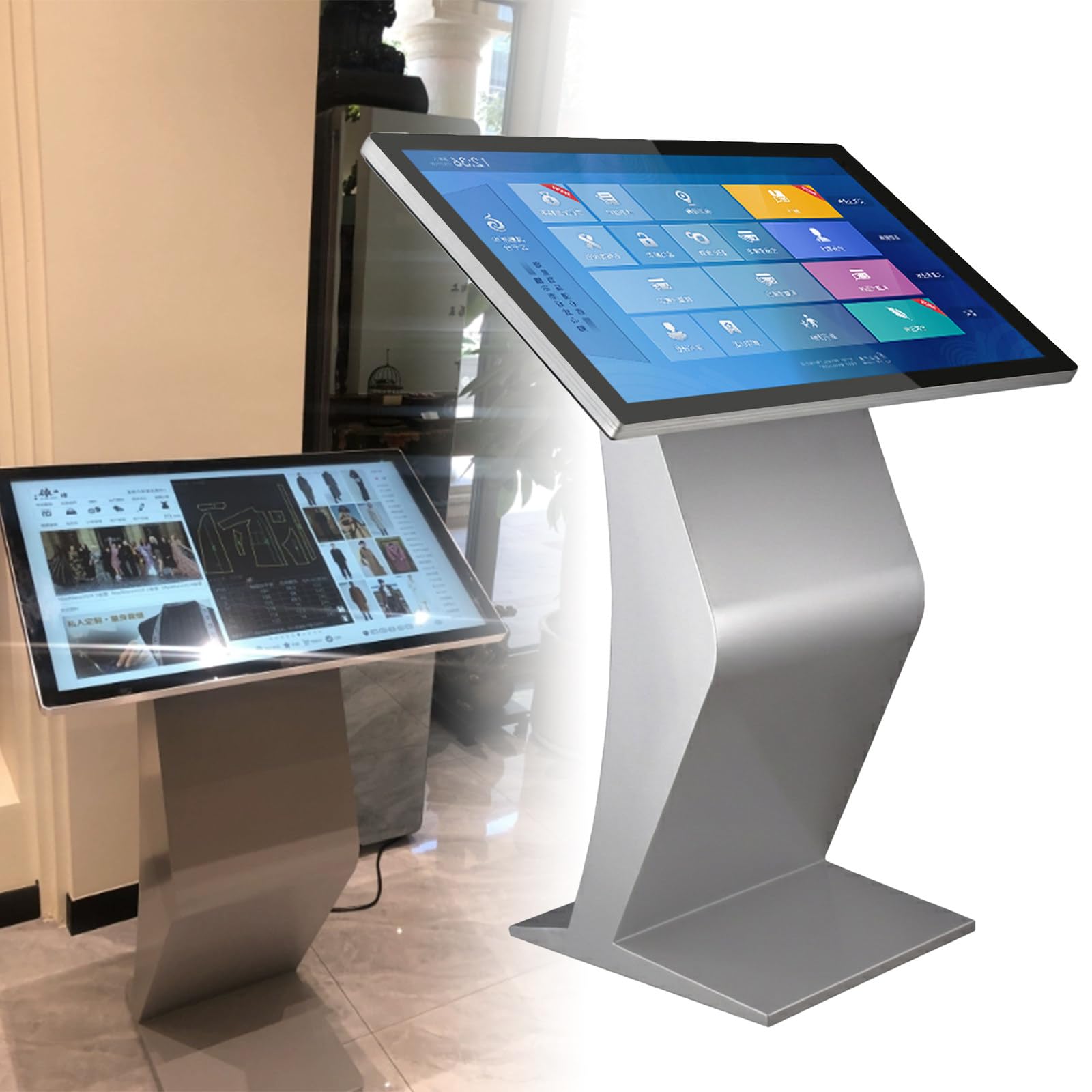 Borne D'affichage Dynamique avec écran LCD 22/32 Pouces, écran Tactile Capacitif, Présentoir sur Pied De Type K, pour La Navigation en Centre Commercial, Les Commandes Silver-32Inch