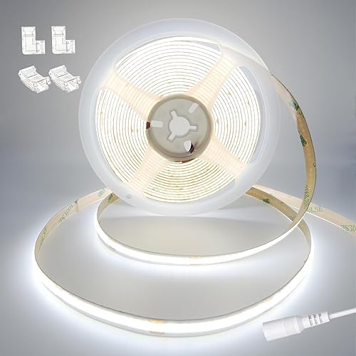 COB - Tira de luces LED de 24 V CRI 93 + 16.4 pies, flexible y cortable, blanco brillante, tira de luz LED para decoración de interiores de oficina