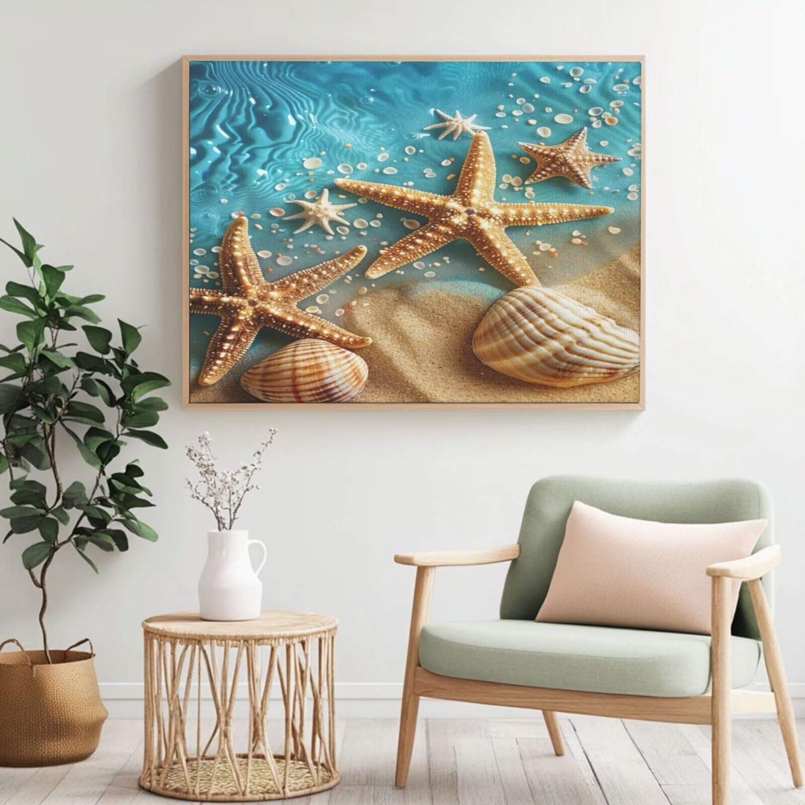 Kit per pittura con numeri per adulti, spiaggia, stella marina, pittura con numeri per principianti, pittura acrilica con 6 pennelli, pittura ad olio per decorazione da parete (100 x 75 cm, senza