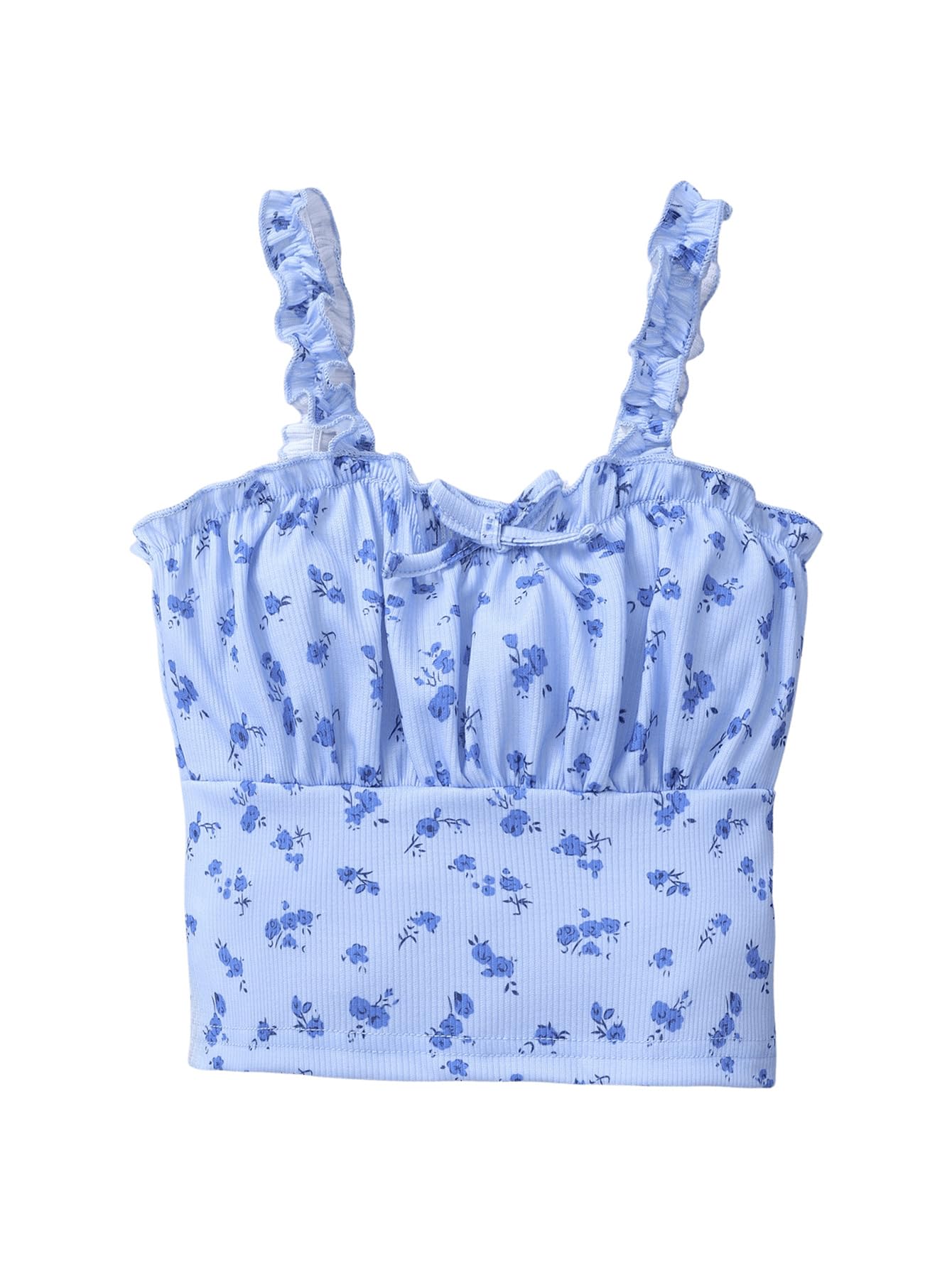 SOLY HUX Women's Vintage Floral Camisole - Ruched Spaghetti Strap Crop Top For Summer