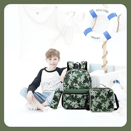 Miniatura 6 de Mochila escolar para niñas de 8 a 12 años, mochila para niñas con lonchera y suministros de regreso a la escuela, Camuflaje negro., Moderno
