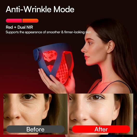 INIA Glow 4D Wireless Red Light Therapy Mask for face Dual NIR, 320 LEDs, 4 Modes, Under-Eye Cooling, Cordless & Rechargeable LED Face Mask for Home & Travel, Skincare Gifts for Women Mom Wife, Blue