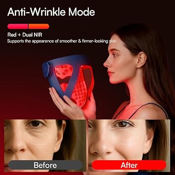 INIA Glow 4D Wireless Red Light Therapy Mask for face Dual NIR, 320 LEDs, 4 Modes, Under-Eye Cooling, Cordless & Rechargeable LED Face Mask for Home & Travel, Skincare Gifts for Women Mom Wife, Blue