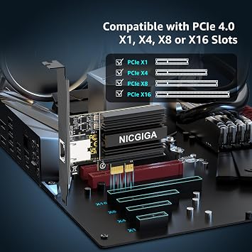 10G Base-T PCI-e4.0 X1 Network Card, Marvell AQC113 Controller, NICGIGA 10Gb Ethernet Adapter Support WOL, 10Gbe RJ45 Port NIC Card, Windows10/11/Windows Server/Linux