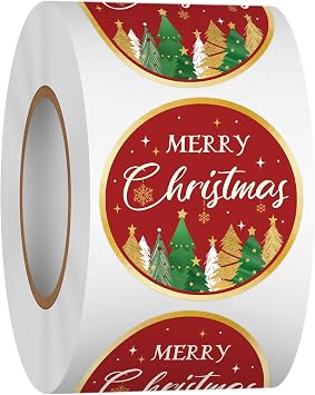Heyfibro 500 Pcs 1.5 Inch Merry Christmas Stickers Roll Christmas Labels for Gift Packing, Cards, Envelopes, Party Supplies Christmas Tree 2